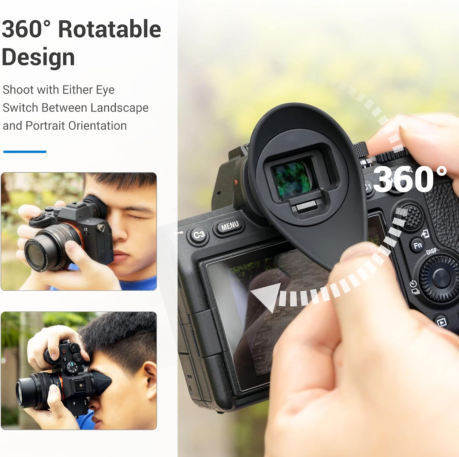 [Large Version] A7IV A7RV A9III A7SIII A1 Eyecup Eyepiece, Camera Viewfinder Eyeshade for Sony Alpha A7M4 A7R5 A9M3 A7S3 A1, 360 Rotating Extension Oval Design, Replace Sony FDA-EP19 Eye Cup
