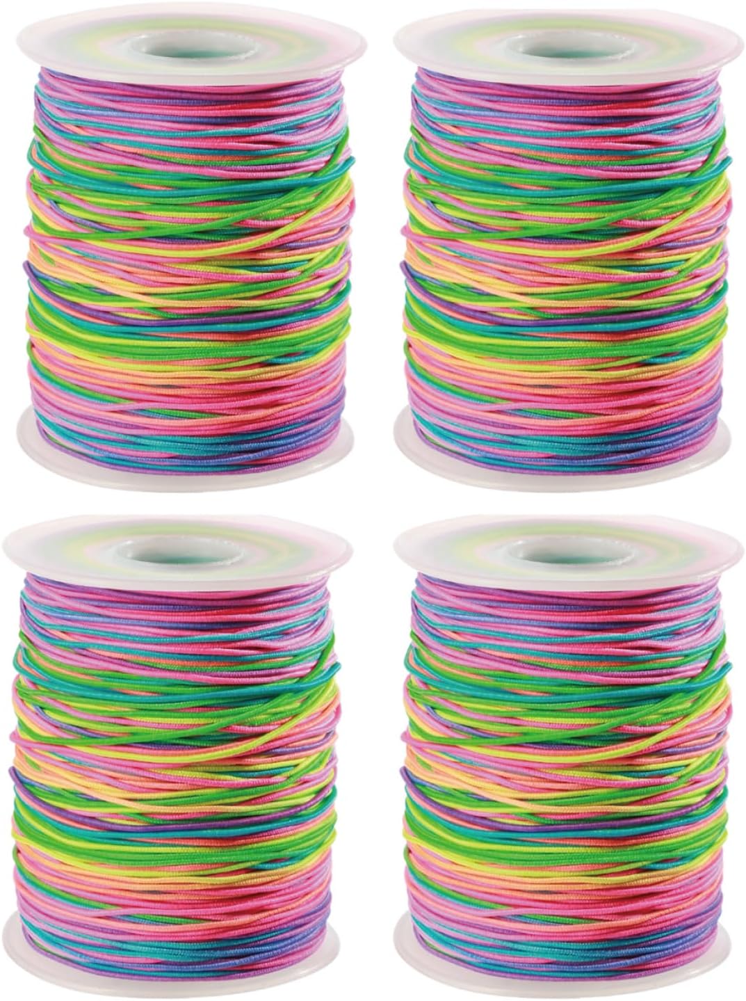 4 Rolls 1312 Feet 1 mm Sturdy Elastic String, Rainbow Stretchy String Bead Cord for Bracelet, Necklaces, Jewelry Making, Beading, Pony Beads (328 Feet/Roll)