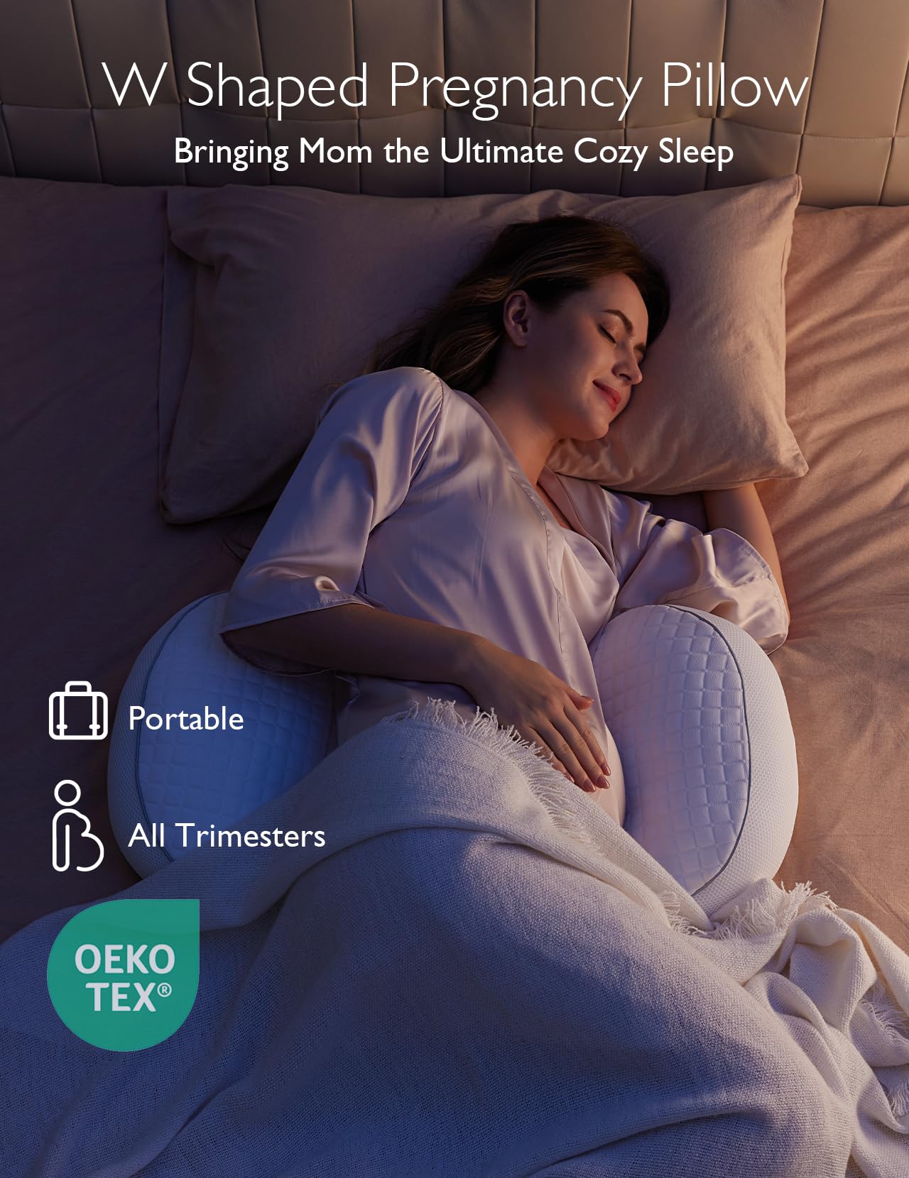 momcozy Coussin de Grossesse Portable – Coussin de positionnement latéral en Forme de W pour Le Dos, Le Ventre et Les Hanches, Coussin de Voyage réglable pour soulager la Douleur pour Les Femmes | Coussin de positionnement latéral, coussin ventral réglabl
