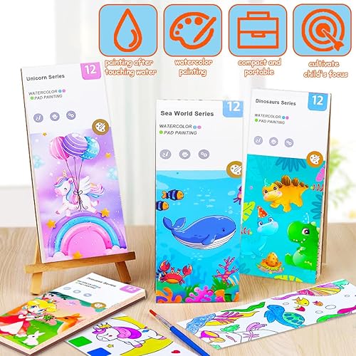 Miniatura 8 de BAOXUE Paquete de 6 juegos de pintura de acuarela para niños, libro de pintura de acuarela de bolsillo, libros de pintura con agua para colorear