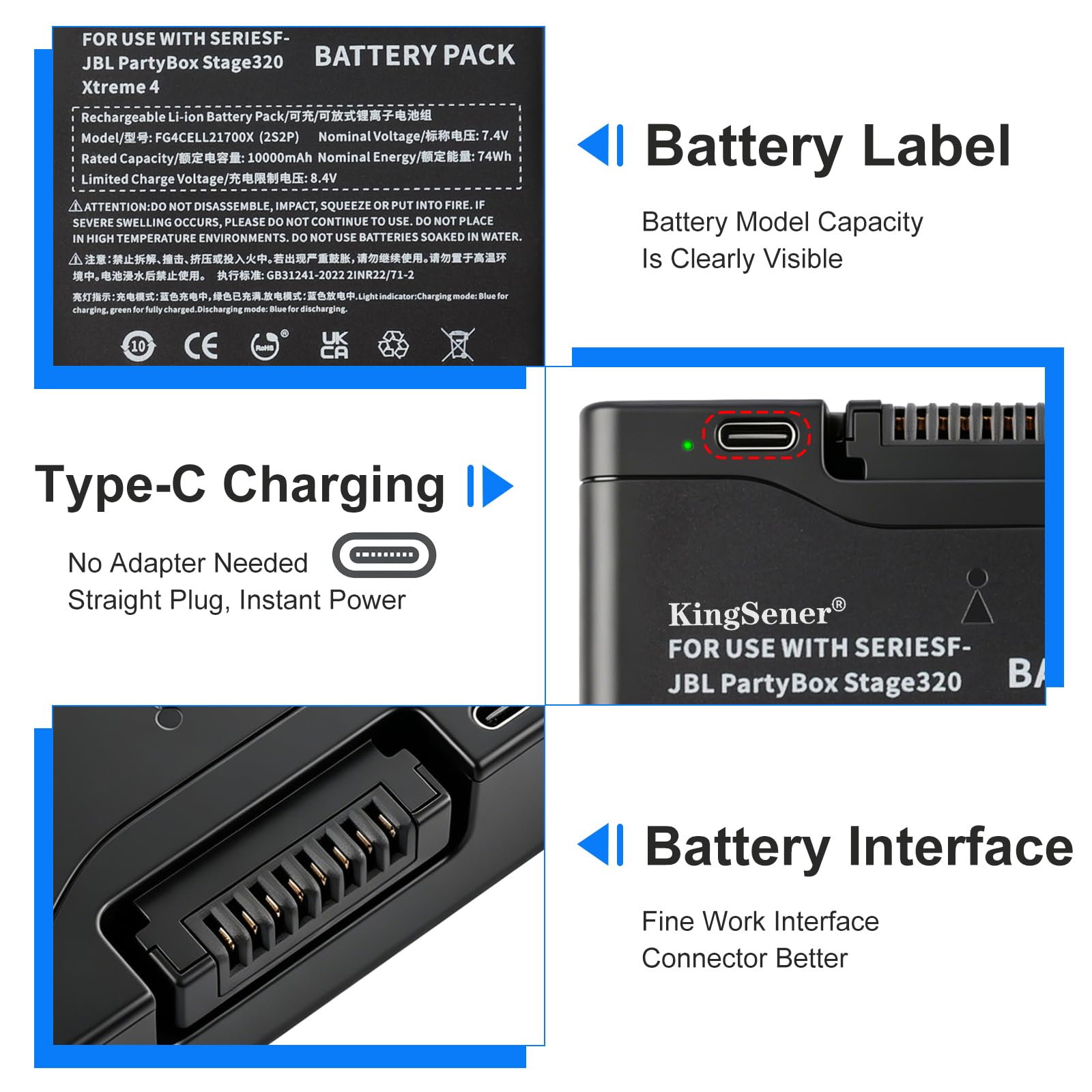 Batterie 72 Wh pour JBL PartyBox Stage 320 Xtreme 4-FG4CELL21700G