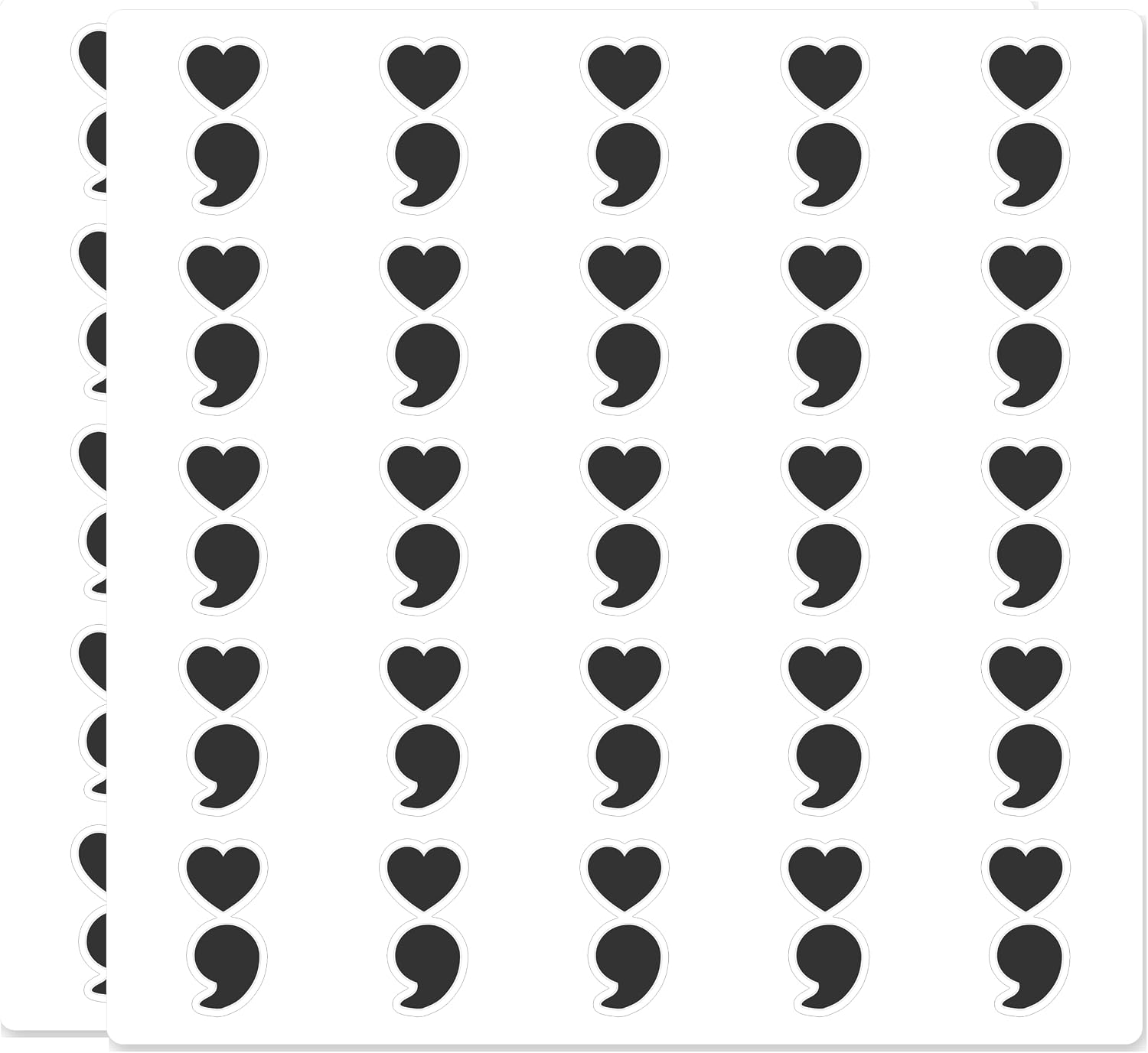 Heart Semicolon Scrapbook Stickers 50 Pack 1 Inch Waterproof Vinyl