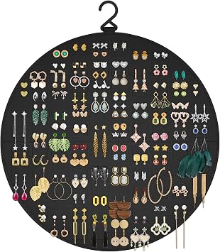Earring Organizer, Hanging Earring Holder Holds Up to 128 Pairs, Stud Earring Organizer Storage, Round Earring Display Earring Holder Organizer for Women Girls-Black A