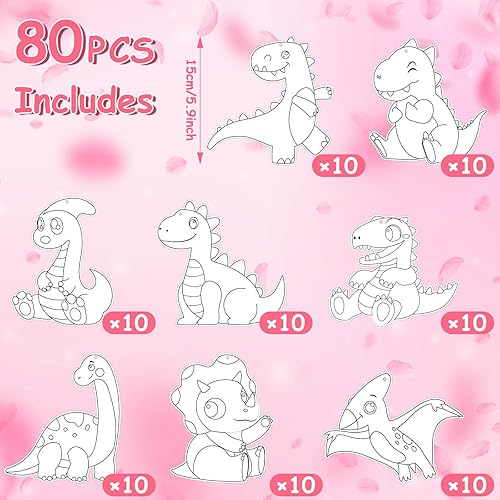 Miniatura 2 de Kit de manualidades para el día de San Valentín, 80 piezas para niños, kit de tarjetas de dinosaurio para colorear de San Valentín, tarjetas de