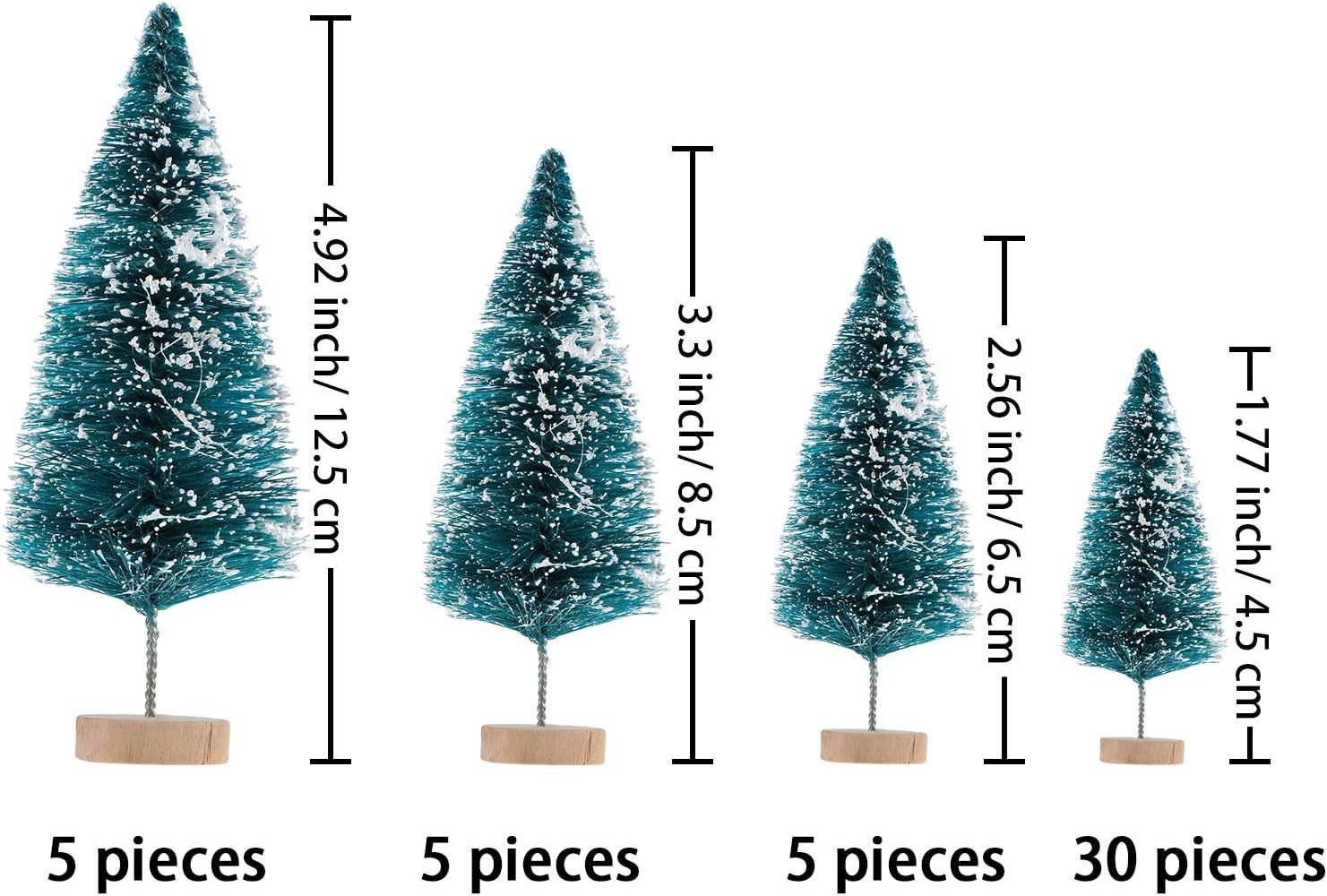 Sumind 45 Pieces Mini Sisal Snow Frost Trees Mini Pine with Wood Base Bottle Brush Trees Plastic Winter Snow Ornaments Tabletop Trees for Christmas Decoration and Display