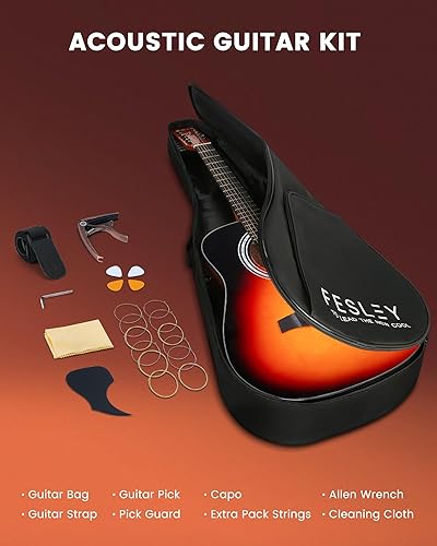 Vista 16 de Fesley Guitarra de 12 cuerdas: Guitarras eléctricas acústicas de tamaño completo de 42 pulgadas para adultos principiantes, guitarra acustica