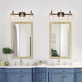 LALUZ Bathroom Light Fixtures, Vanity Lights with Oil Rubbed Bronze Finish, Antique Gold Socket, Clear Glass Shade, 22.5 L x 7 W x 9 H