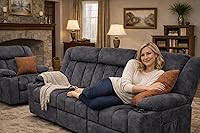 Vista 7 de LUCKLIFE Juego de sofá reclinable con reclinables manuales, juego de muebles de sala con sofá reclinable, sofá biplaza y sillón, tapicería de tela