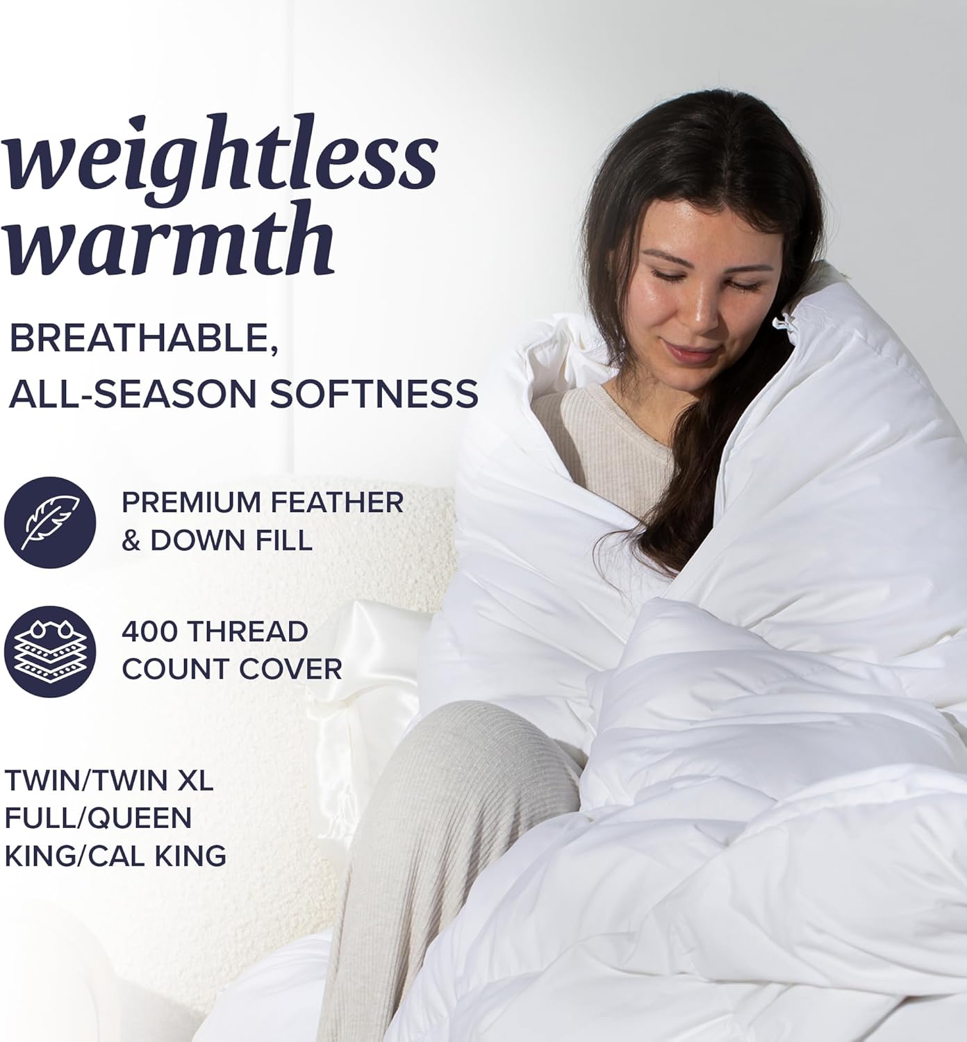 Beckham Hotel Collection Feather Down Comforter – All Season Duvet Insert with Baffle Box Construction, 400 Thread Count Cotton Blend, Responsibly Sourced Down, King/Cal King