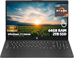 HP 15.6" FHD Ordinateur portable à écran tactile pour les affaires et à la maison, Ryzen 7 5825U, 64GB RAM, 2TB SSD, Wi-Fi rapide 6, Radeon Graphics, Windows 11 Accueil, Cahier portable pour le travail et l'étude