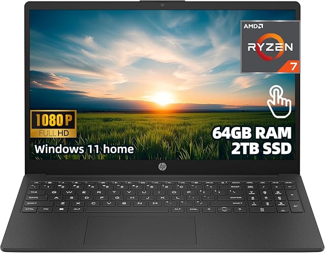 HP 15.6" FHD Ordinateur portable à écran tactile pour les affaires et à la maison, Ryzen 7 5825U, 64GB RAM, 2TB SSD, Wi-Fi rapide 6, Radeon Graphics, Windows 11 Accueil, Cahier portable pour le travail et l'étude