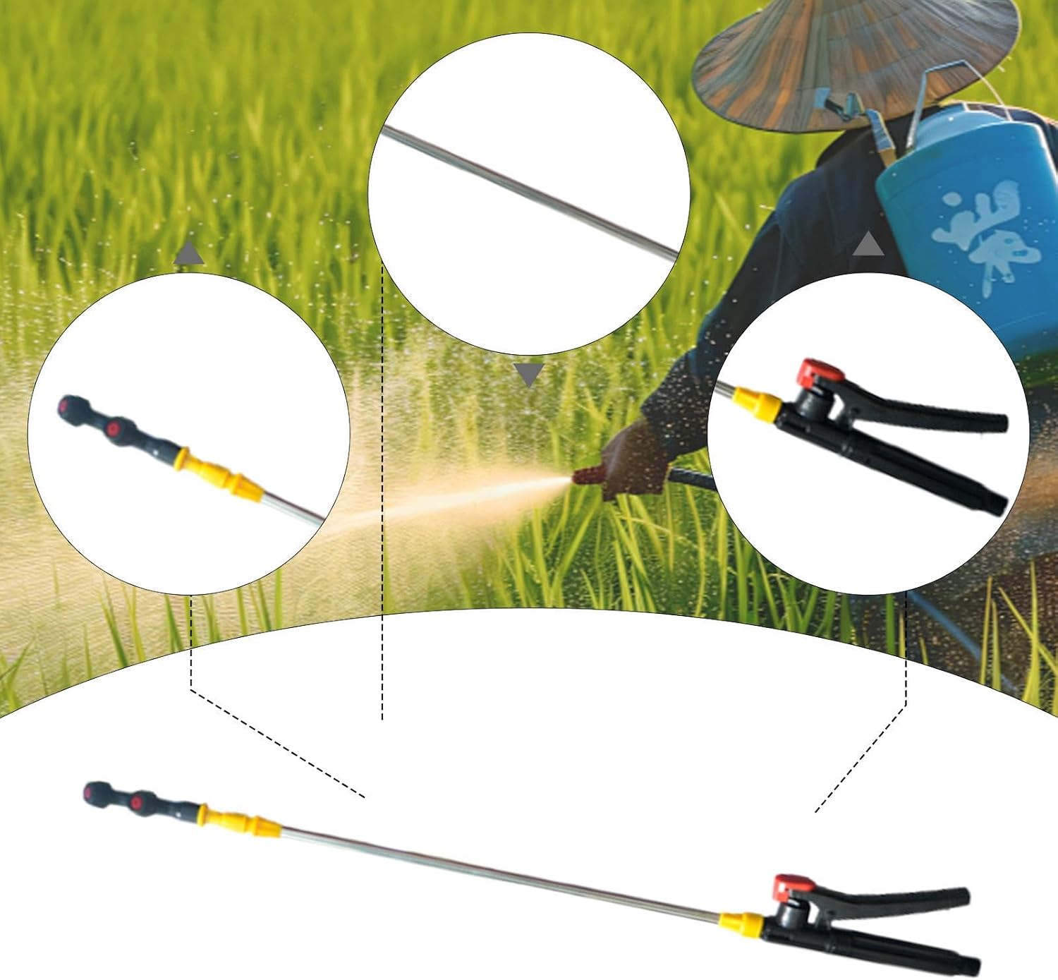 Retractable Sprayer Rod Garden Spray Accessories 70cm-130cm Ergonomic Handle Extension Rod Sprayer Wand for Tree Outdoor, Upper Lower Nozzle