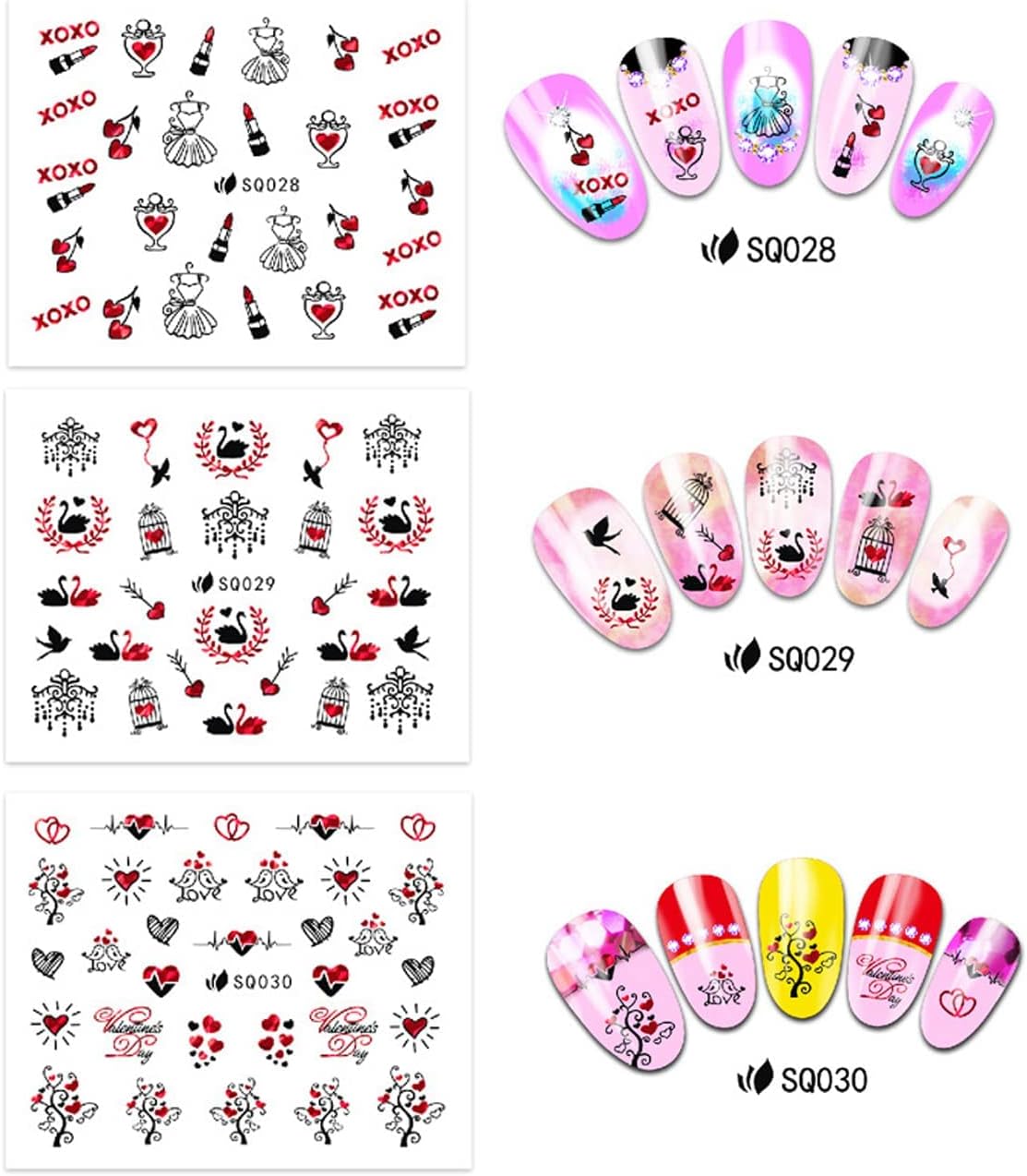 12 Sheets Valentine's Day Nail Decals - Sexy Red Lips, Rose, Diamond Heart, Eiffel Tower Designs - Self-Adhesive 3D Nail Art Supplies for Women & Girls image 4