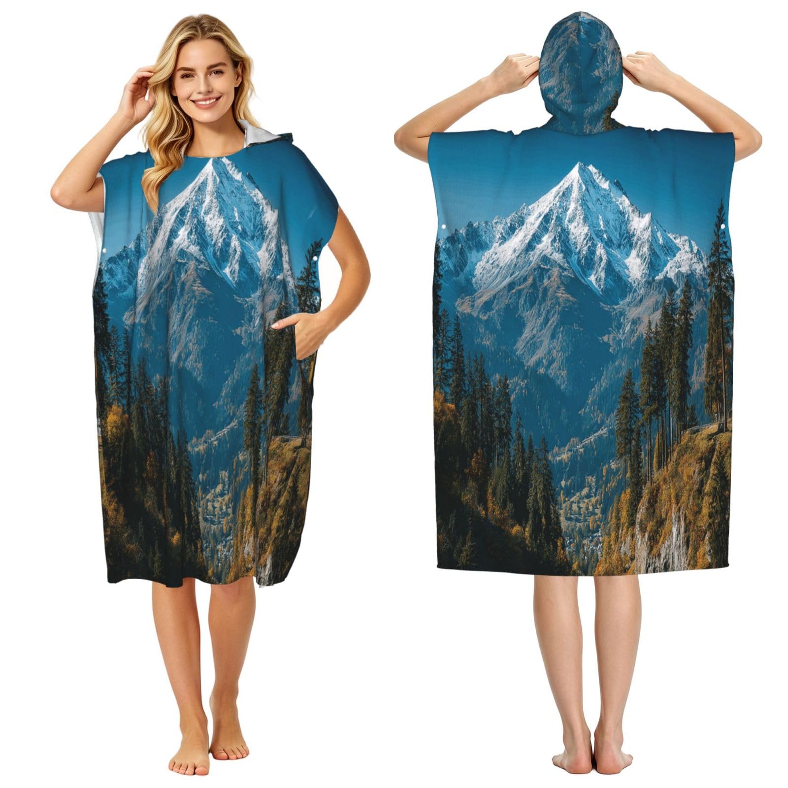 DTHKJNLSF Towering Mountain Peaks Adult Hooded Beach Poncho Towel