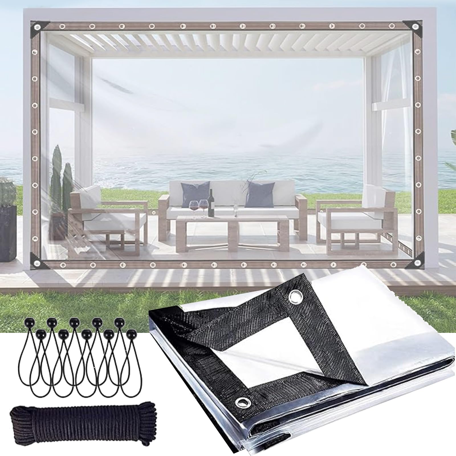 KLGFBDC Clear Waterproof Tarps Increase Grommets Heavy Duty Outdoor Garden Rainproof Covering Clear Vinyl Tarp with Clear tarps for Patio for Covering Henhouse Porch Canopy Plant Camping