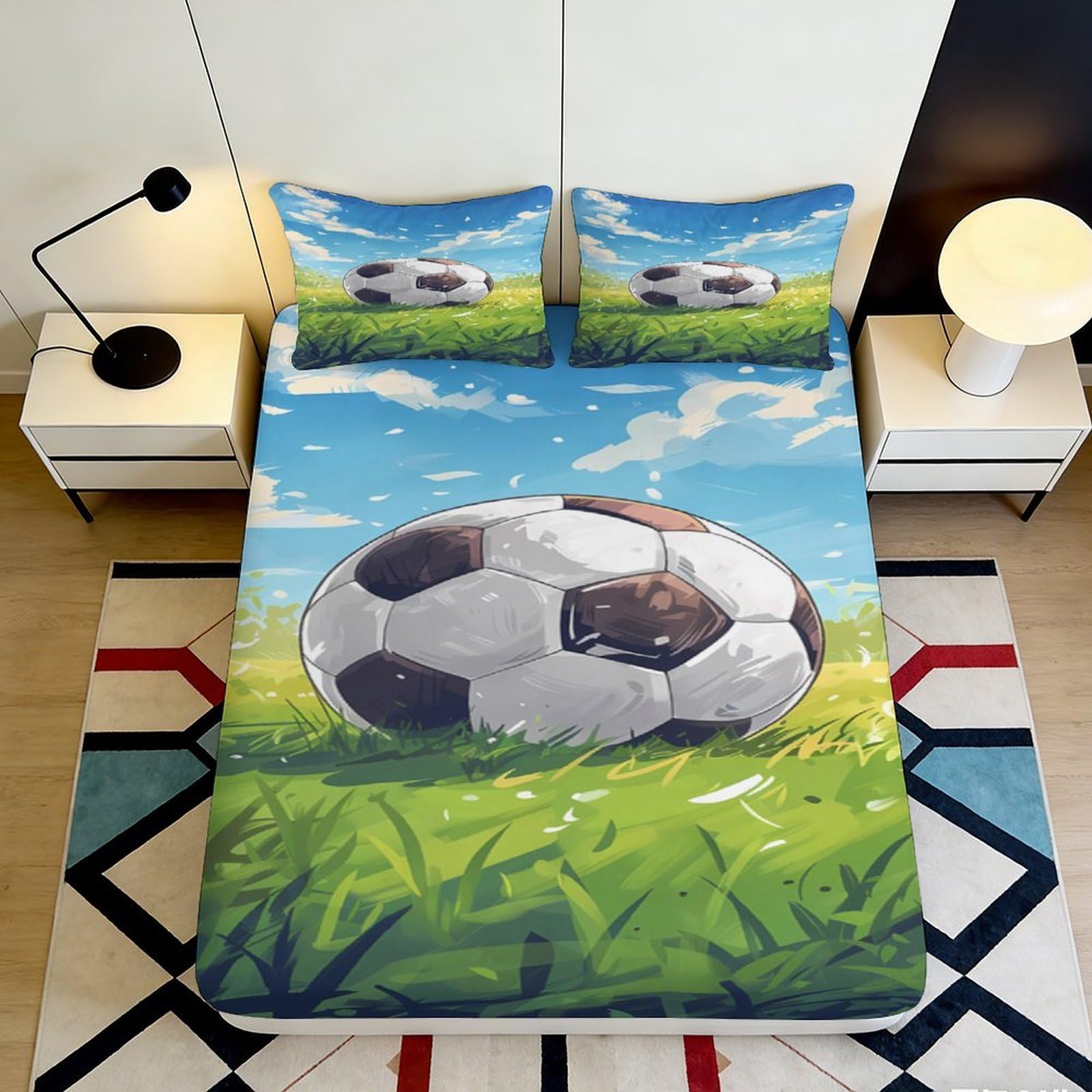 Uxinyoume Style-6 3D Printed Football Grass Fitted Sheet Microfiber Soft Mattress Cover For Bedroom Guest Room Dorm Decor Protection 90X200x25cm