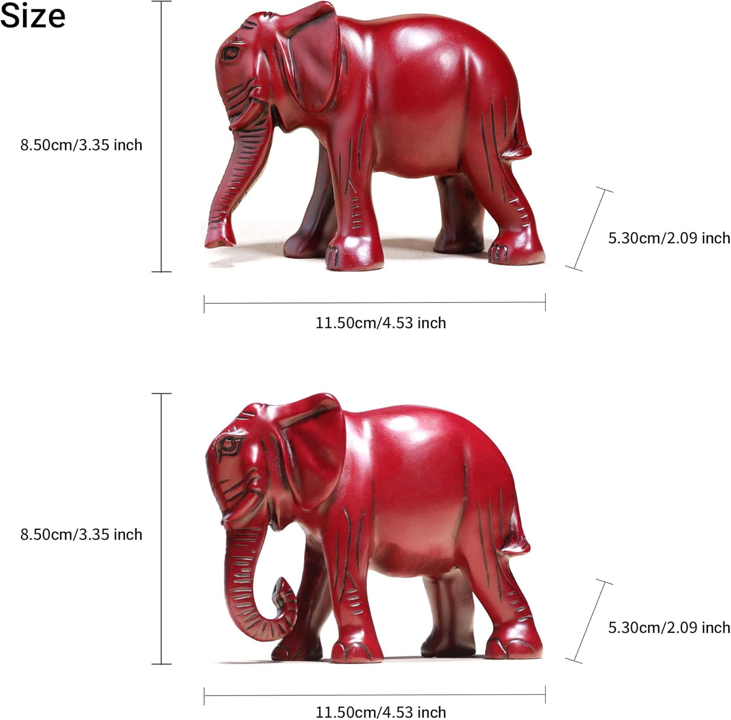 Pack 2 Red Elephant Statues and Figurines with Trunk Up/Down-Wealth Feng Shui Elephant Statue Home Decor for Living Room-Ideal Gift for Mom Women Birthday