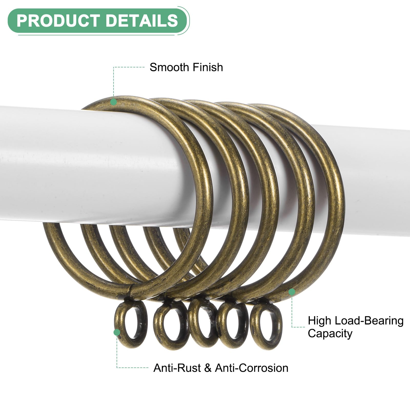 M METERXITY 30-Pack Green Bronze Curtain Rings with Eyelet, Rustproof Metal Rings for Curtain Rods 25 mm Interior Diameter - Image 2