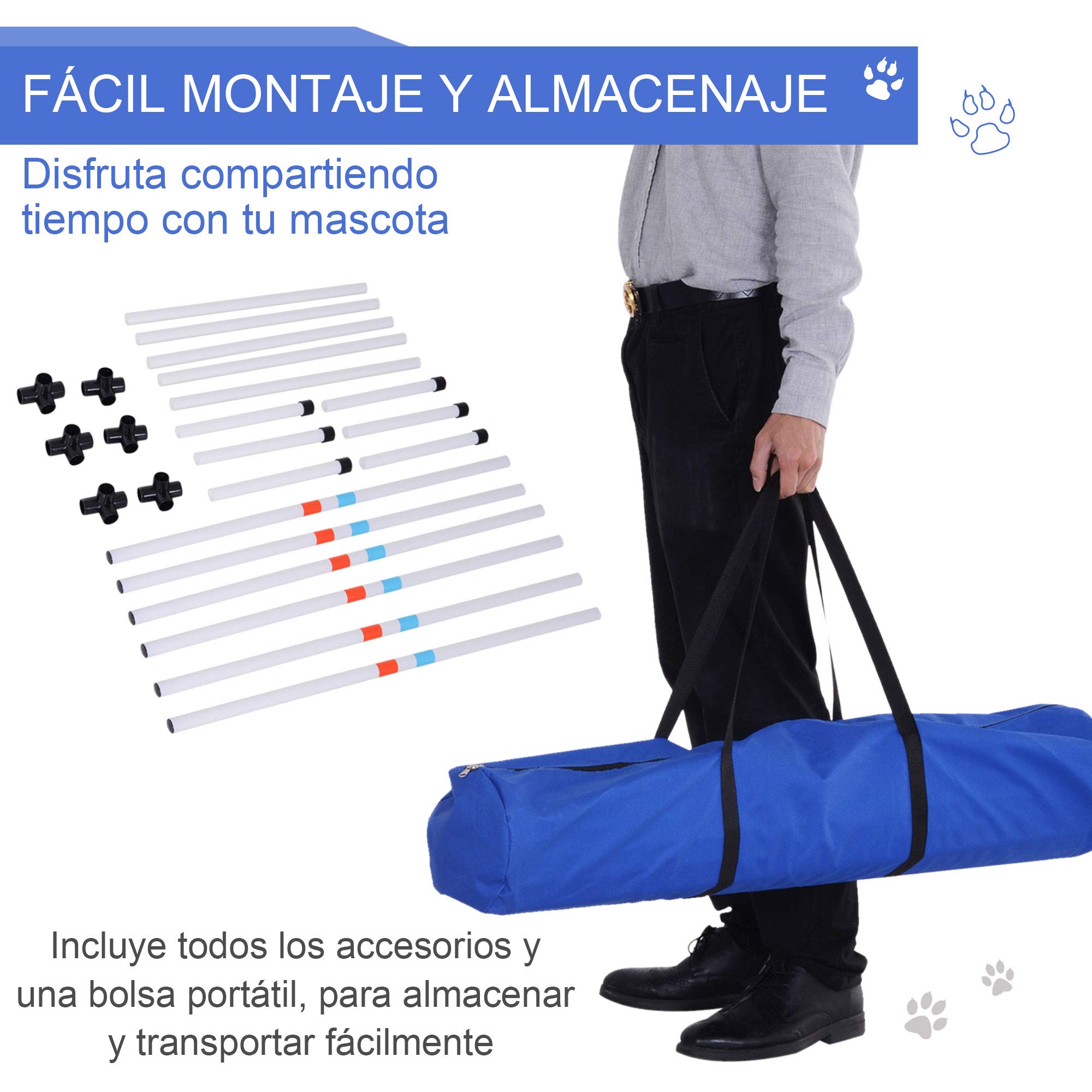 PawHut Set de Entrenamiento de Agilidad para Perros con Bolsa de Transporte Incluida 71x67x95 cm Blanco y Naranja