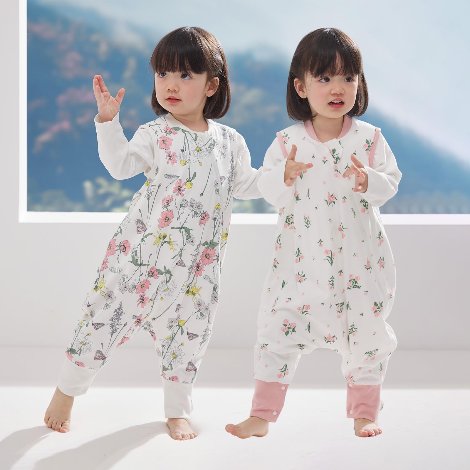 Duomiaomiao Sacco nanna Confezione da 2 sacchi a pelo con piedi, 0,5 Tog, per bambini, in cotone leggero, di alta qualità, adatto per bambini dai 2-3 anni