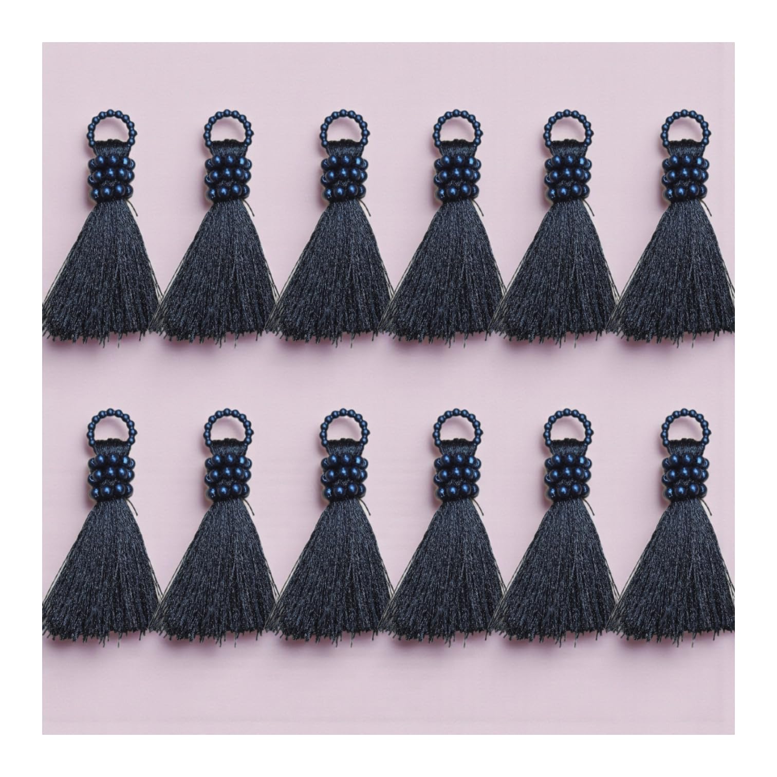 (Pack of 24) Pearl Beaded Decorative Tassels, 3.81 cm, Cotton Thread with Plastic Beads, Handcrafted Design for Home Decoration, Jewellery Making, Wedding Decor