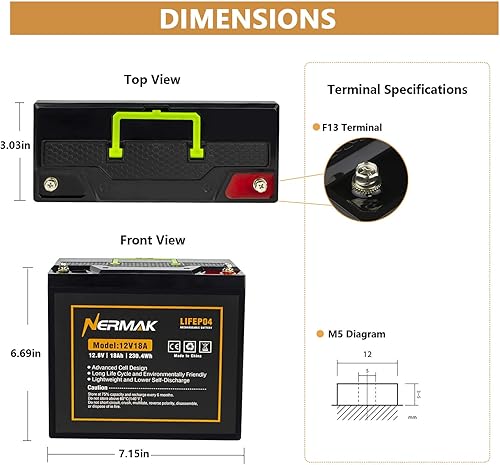 Miniatura 2 de Batería de ciclo profundo LiFePO4 de litio de 12 V 18 Ah, más de 2000 ciclos, batería recargable de fosfato de hierro y litio para energía solar