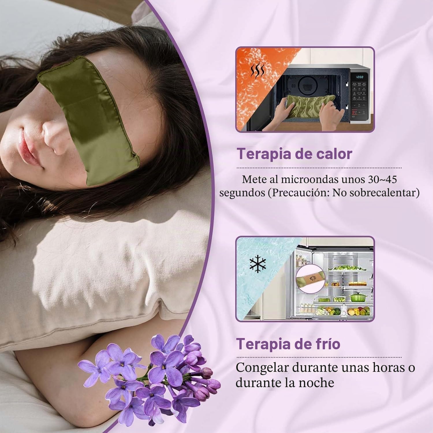 Hihealer Almohada de seda para ojos de lavanda para relajarse, máscara de ojos pesada para yoga, spa, meditación, compresas húmedas de calor y frío, regalos de relajación para mujeres/hombres
