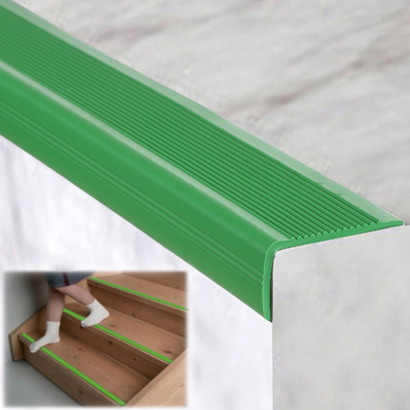 Bordo antiscivolo per gradini, facile da installare, in gomma, per interni ed esterni, verde, 1,5 x 4 cm