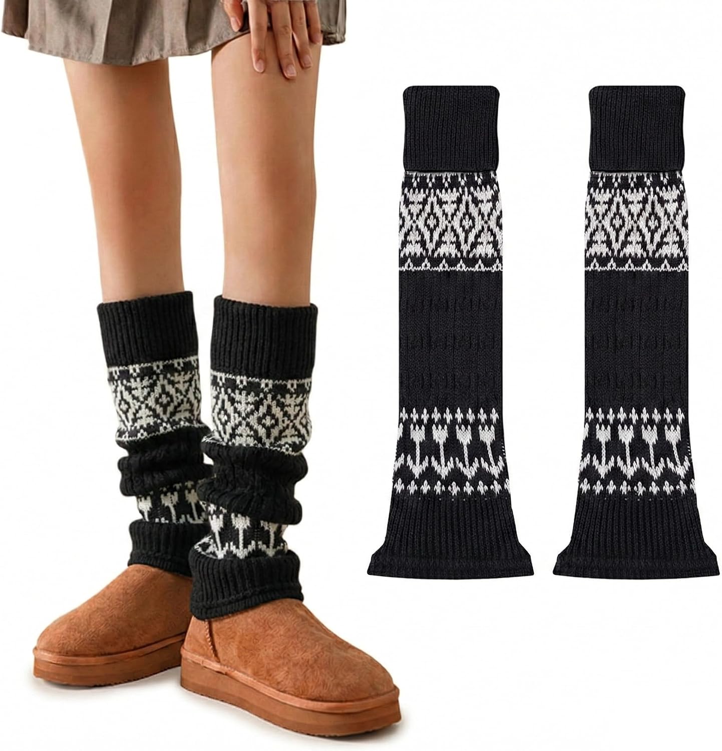 Fizzlup Cream Leg Warmers for Women, Bohemian Leg Flared Warmer for Boot Y2k Harajuku Slouchy Winter Knit Sock Brown