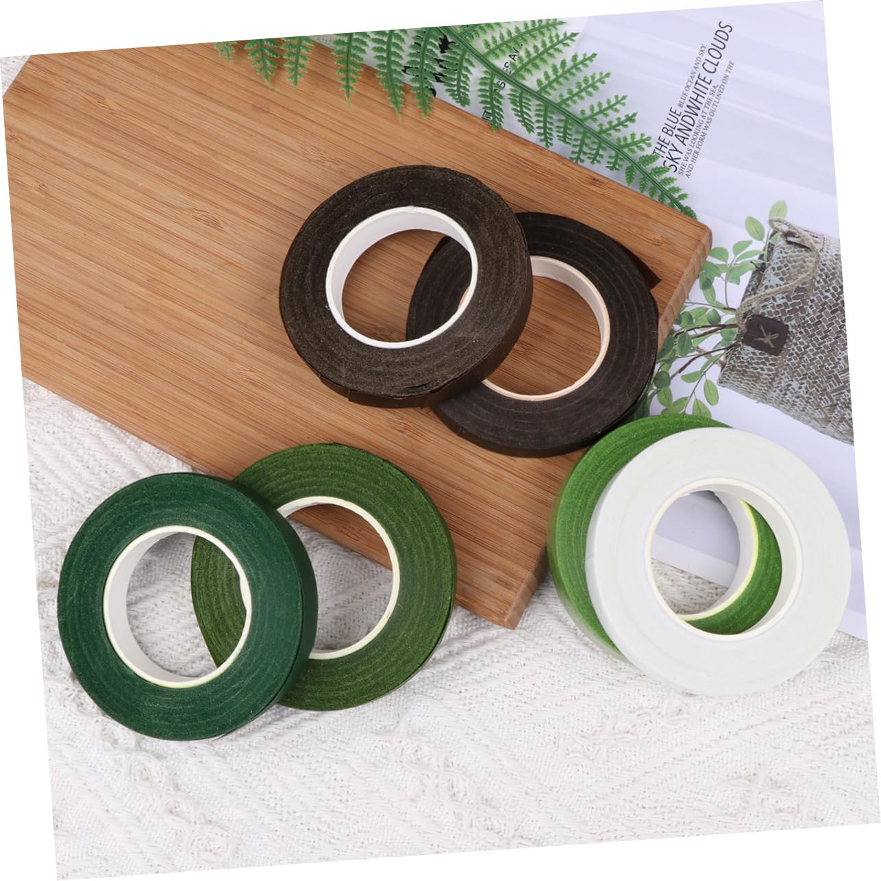 Uonlytech 6 Rolls Colored Flower Tape of Floral Stem Wrap Tape Light Green White Coffee Dark Coffee for DIY Floral Arrangements Wrapping Craft Projects