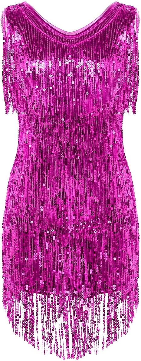 iixpin Vestiti Donna Estivi Corti Sexy Colorati Vestito Gatsby Donne 1920s  Vestito Abito Anni 20 Donna Flapper Dress 1920s Vestito da Sera Paillettes  Frange Gatsby Dress Rosa Rosso Large : Amazon.it: Abbigliamento