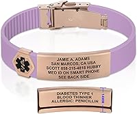 Vista 13 de Divoti Pulsera de identificación de alerta médica grabada personalizada, grabado láser de doble cara, pulsera de silicona, cierre de seguridad