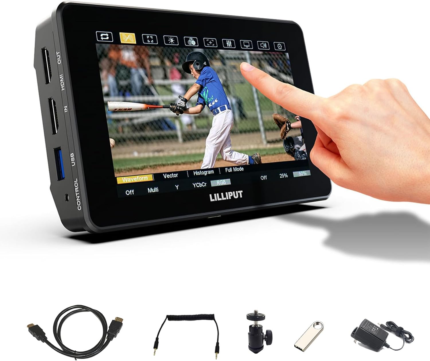 Camera Monitor, 2000nits Ultra-Bright 5.5 Inch Touch Control Screen with HDMI 2.0 3G-SDI Input Output LANC 3D-LUT Waveform Histogram, HT5S