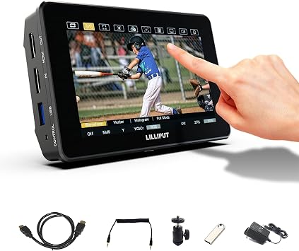 Camera Monitor, 2000nits Ultra-Bright 5.5 Inch Touch Control Screen with HDMI 2.0 3G-SDI Input Output LANC 3D-LUT Waveform Histogram, HT5S