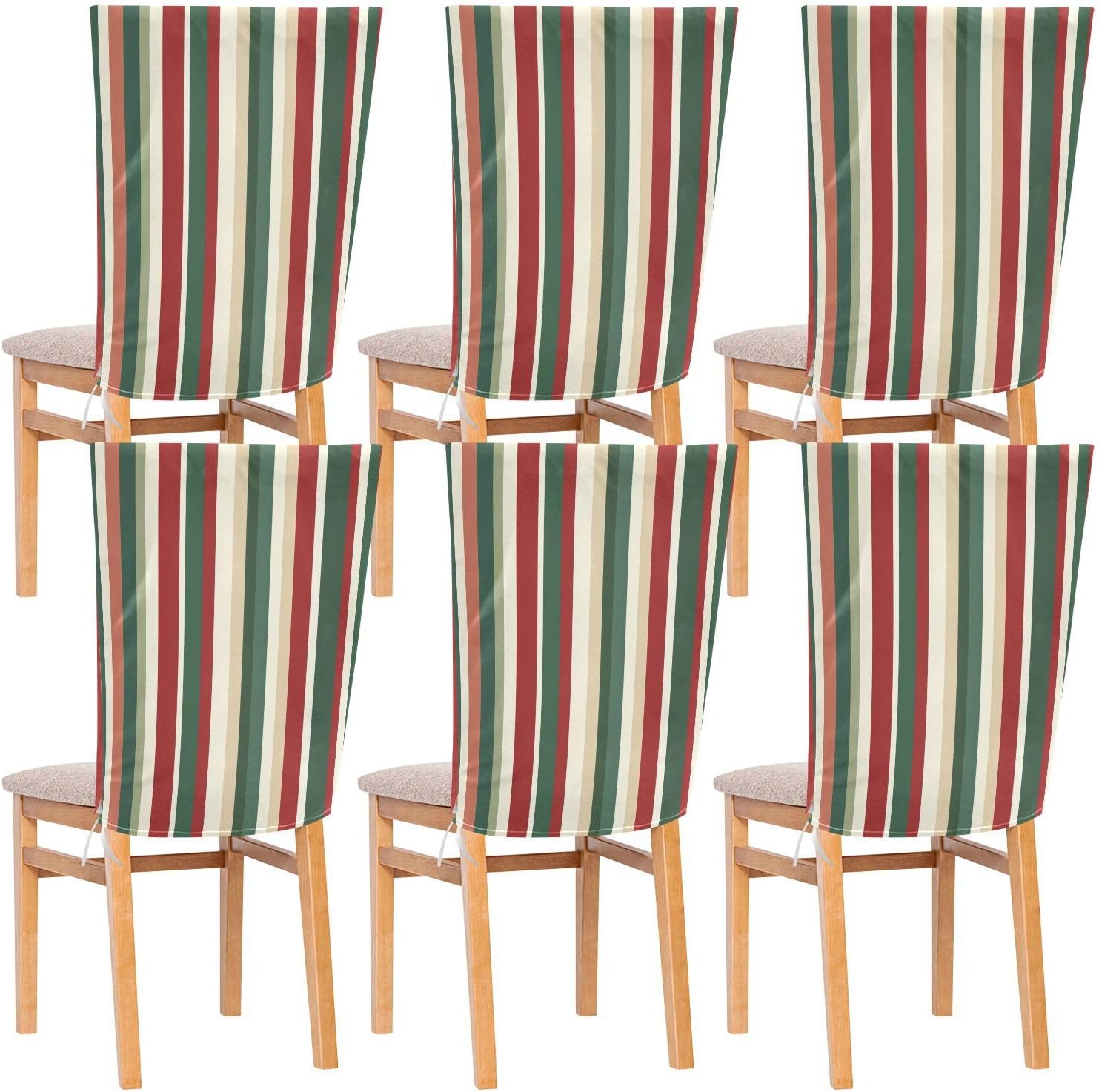 ALAZA Christmas Color Stripes Chair Back Cover Set of 6, Washable Reusable Removable Chair Slipcovers Decorative Chair Cover for Home Kitchen Wedding Party