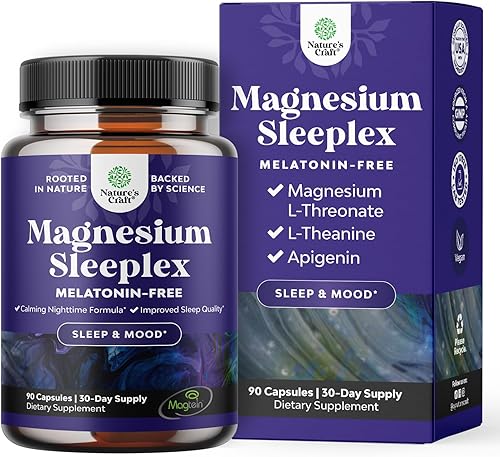 Suplemento para dormir de magnesio de alta absorción, L-treonato de magnesio 1000 mg de apigenina 50 mg de L-teanina 200 mg y extracto de bálsamo de