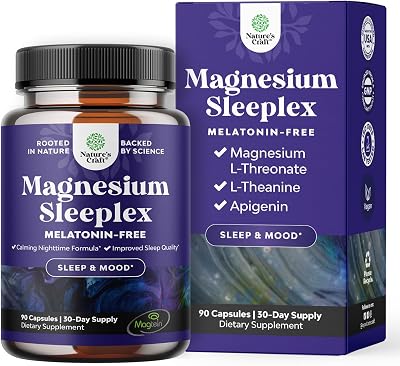 High Absorption Magnesium Sleep Supplement - Rest Support Magtein Magnesium L-Threonate and Apigenin Theanine for Sleep and Rest for Women & Men - Mg L-Threonate Melatonin Free Sleeping Aid - 90 Ct
