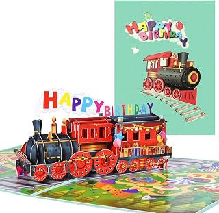 Zug-Geburtstagskarten, Pop Up Zug Geburtstagskarte, Glückwunschkarte zum Geburtstag, Lustige Zug Geburtstag Geschenk für Sohn Tochter Jungen Mädchen Kinder Freunde.