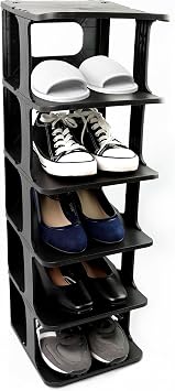 DIVCHI Shoe Rack 5 Tier Vertical  Narrow Tall Plastic Shoe Storage Stand, Space Saving Shoe Shelves Organiser for Entryway, Hallway, Bedroom & Living Room Black