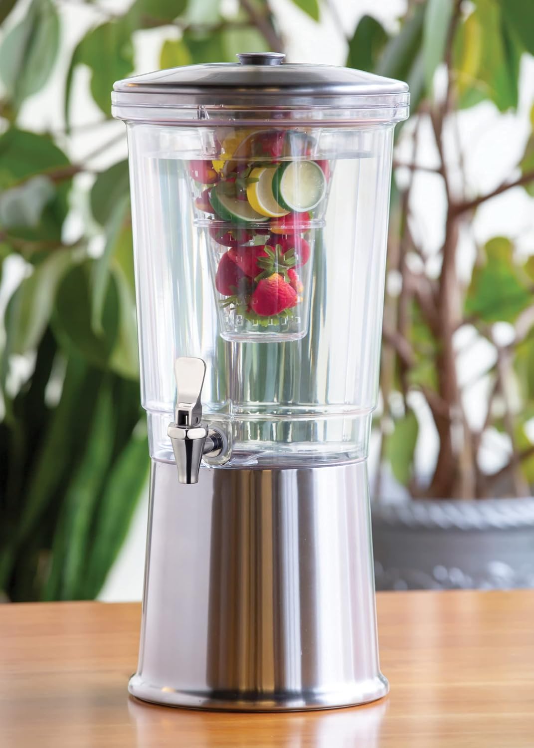 Service Ideas CBDDW3GSS Double Wall Cold Beverage Dispenser, BPA-Free with Infuser Tube, No Condensation, 3 Gallon, Brushed