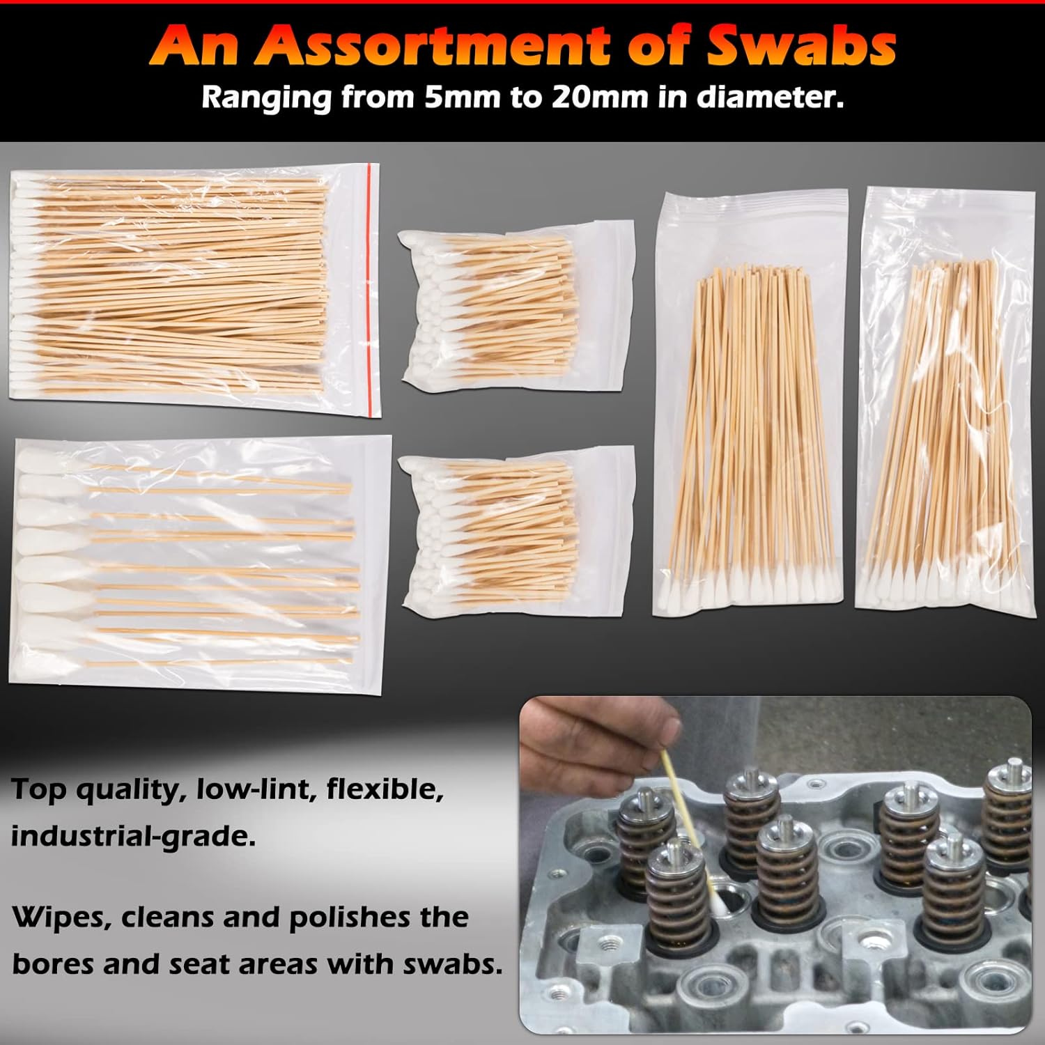 Professional Diesel Injector-Seat Cleaning Kit 8090S on Cylinder Heads, Including Helix Brushes, Two-Stage Brushes, Bore Brushes and Swabs (Stainless Steel, 17-Pack)
