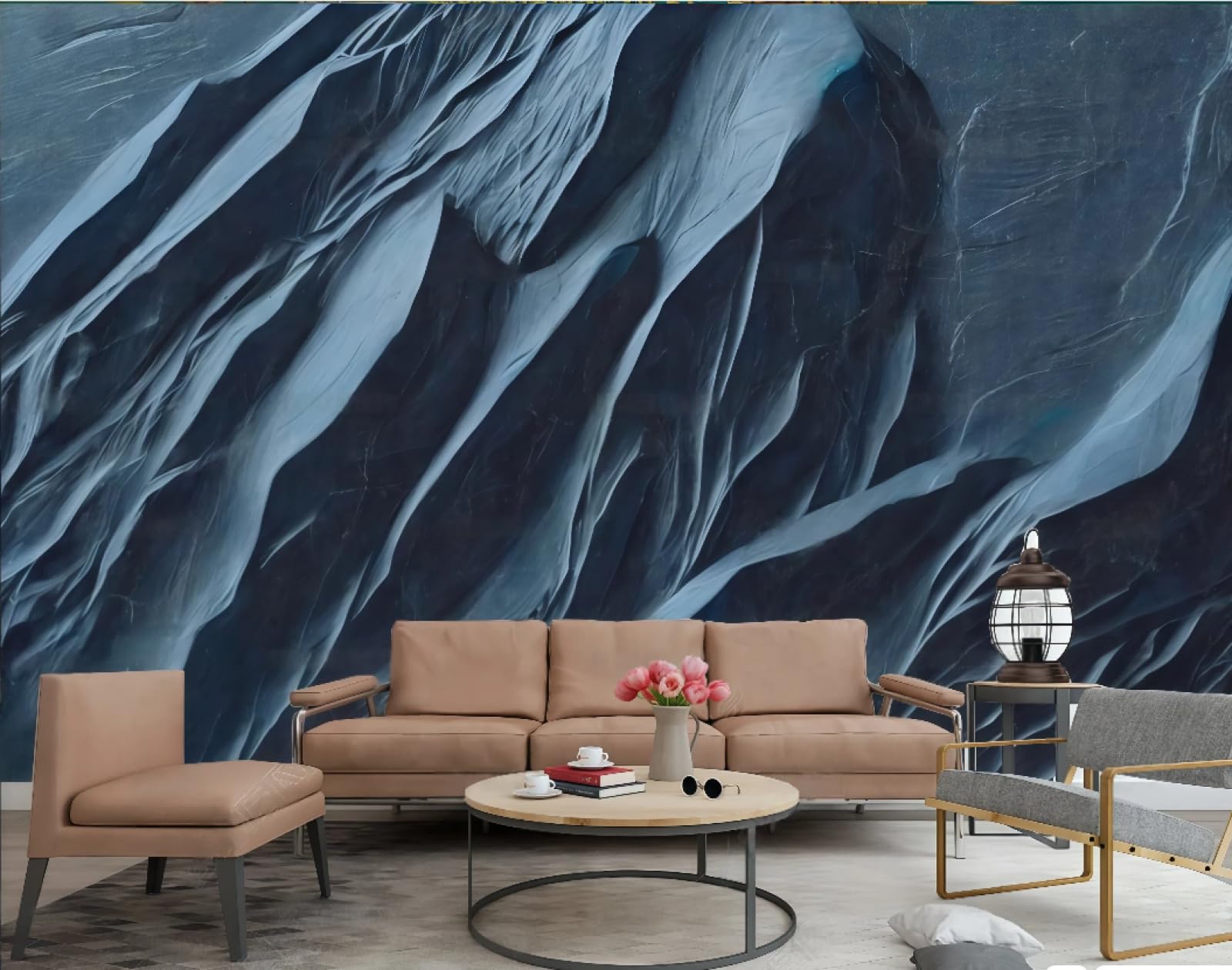 Tapeta nowoczesna minimalistyczna trójwymiarowa niebieska skała szczyt łączenie marmurowy wzór TV sofa tło tapeta ścienna salon restauracja kawiarnia mural, 3D, 400 x 280 cm
