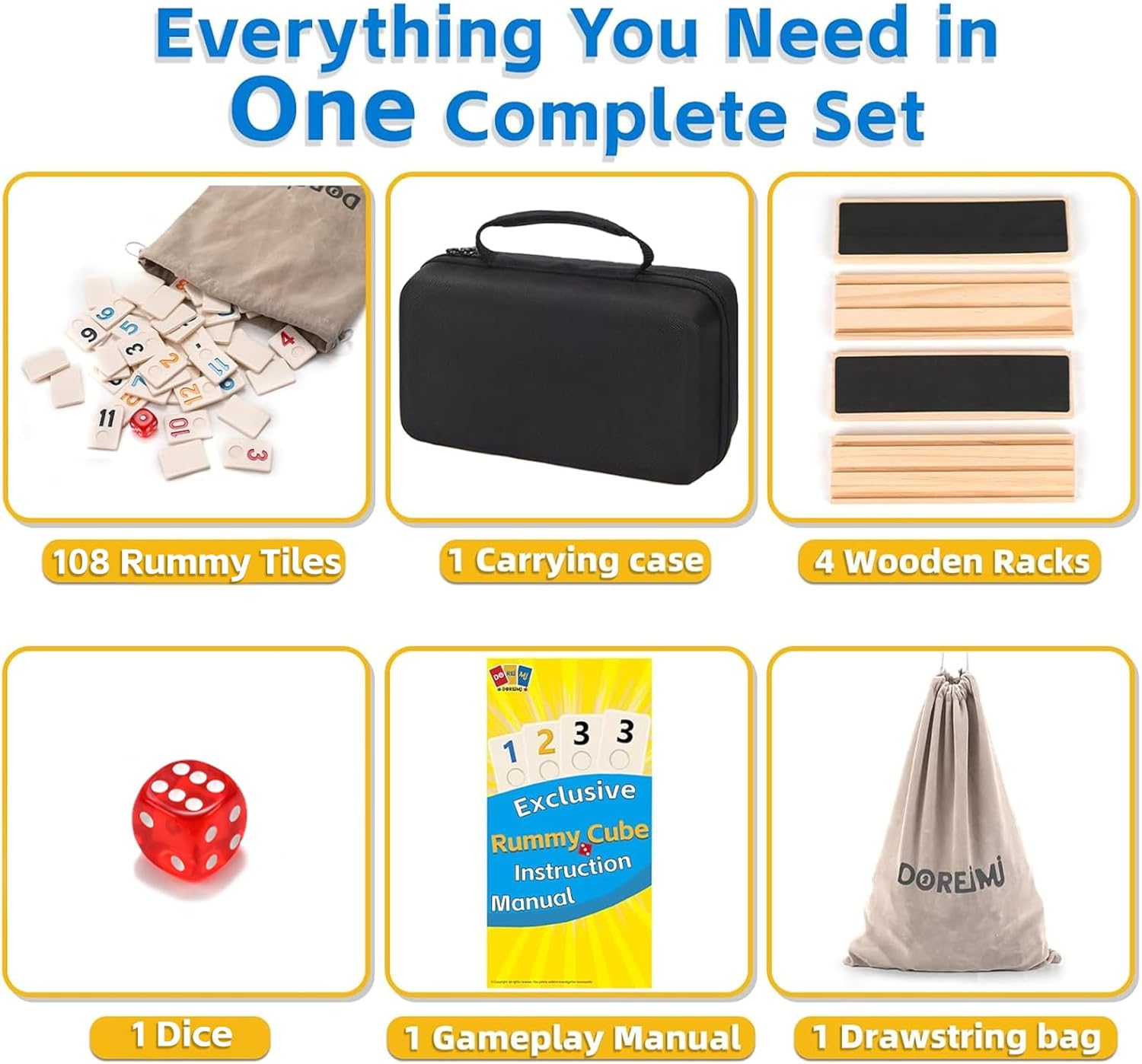 Upgraded Rummy Cube Game Set 4 Players, Travel Family Board Game for Adults and Kids Age 8+,Birthday Gifts for Women Men Dad Mom （108 Tiles+4 Racks ）