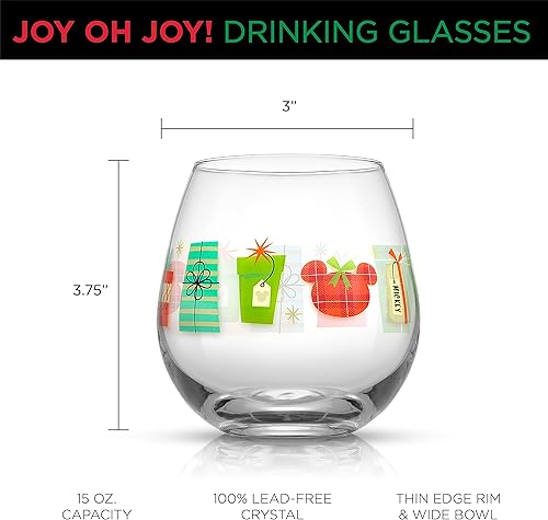 Miniatura 2 de JoyJolt Disney Mickey Mouse Joy O Joy - Copas de vino sin tallo, juego de 4 copas de vino, regalos alegres y cosas de Disney de Navidad. Juego de