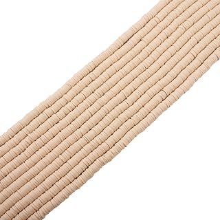 FASHEWELRY 10 Strands Flat Round Polymer Clay Beads 6mm Handmade Heishi Clay Beads Disc Spacer Beads Strand for Summer Bohemia Jewelry Making (Tan)
