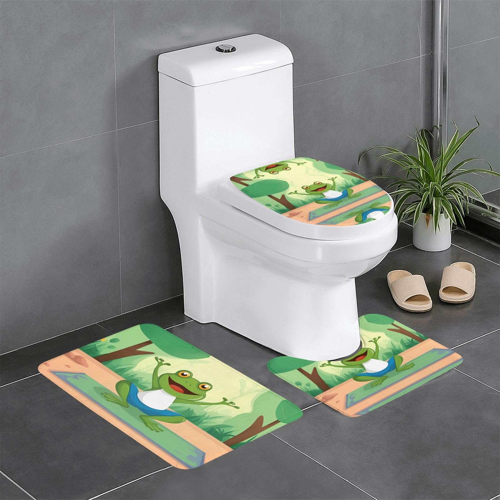 Tapis de salle de bain grenouille yoga lot de 3 tapis contour rectangulaire et ovale