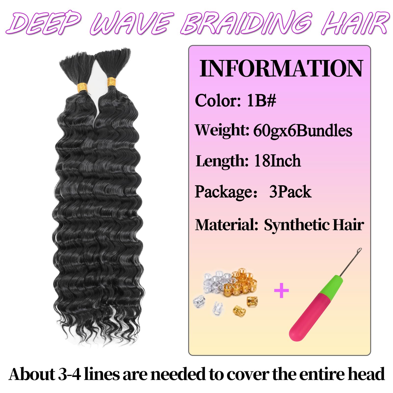 YYQXZG Deep Wave Bulk Hair for Braiding 18 Inch Water Wave Curly Hair Bulk Deep Wave Braiding Hair Extensions for Boho Braids (1B# - Image 2