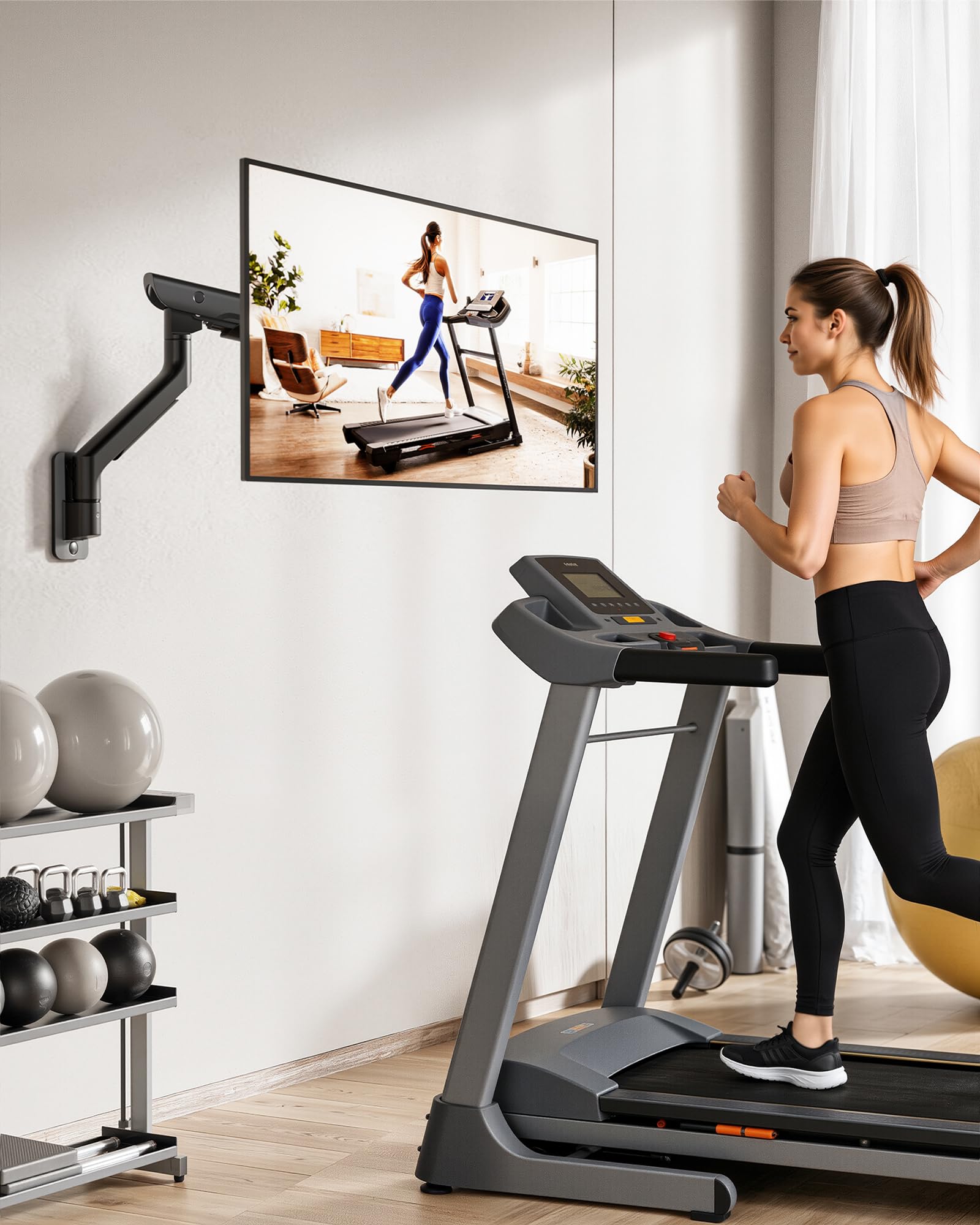 monTEK Supporto da parete singolo per monitor ultrawide da 17 a 57 pollici, fino a 27 kg, in alluminio ad alta resistenza con regolazione dell'altezza, funzione pneumatica, VESA 100 x 100/75 x 75