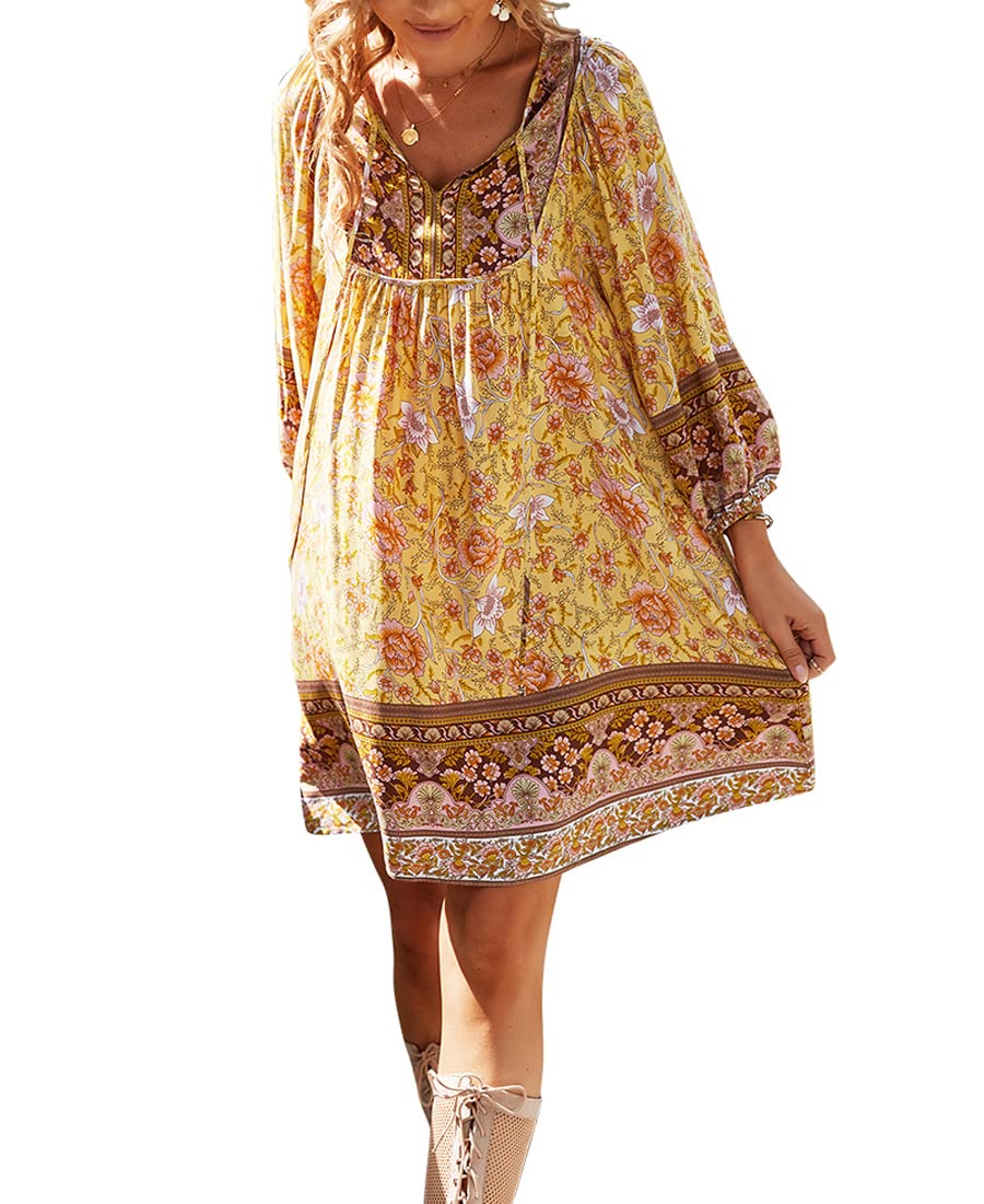 Vcindai Damen Sommerkleid Kurz Boho Blumenkleid A-Linie Kleid Sommer Kleider