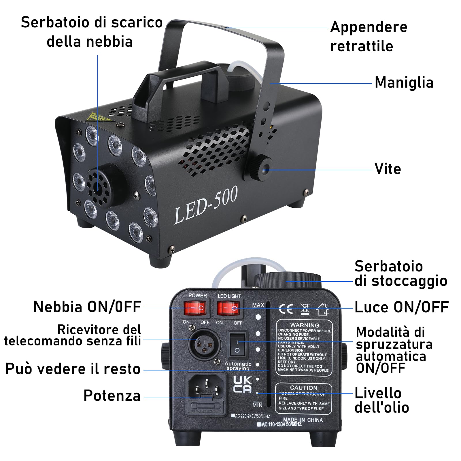 Macchina Del Fumo 500W Con Telecomando E Luci LED RGB - Portatile Per Feste E Eventi - Foto 4